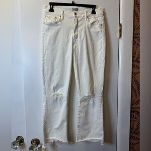 MOTHER The Insider Crop Step Fray Jeans Little Miss Innocent White Size 31